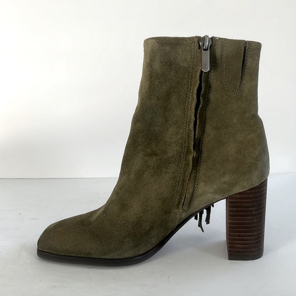 Sam Edelman Ona Olive Suede Leather Chunky Block Heel Fringe Boot Size 7.5 New - Picture 3 of 8